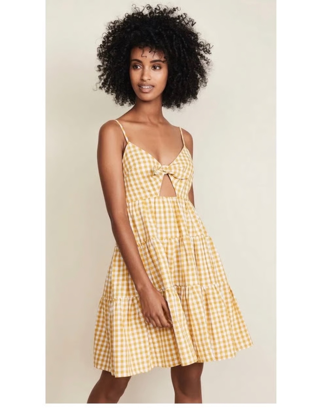 English Factory Yellow Gingham Tie-Front Mini Dress
